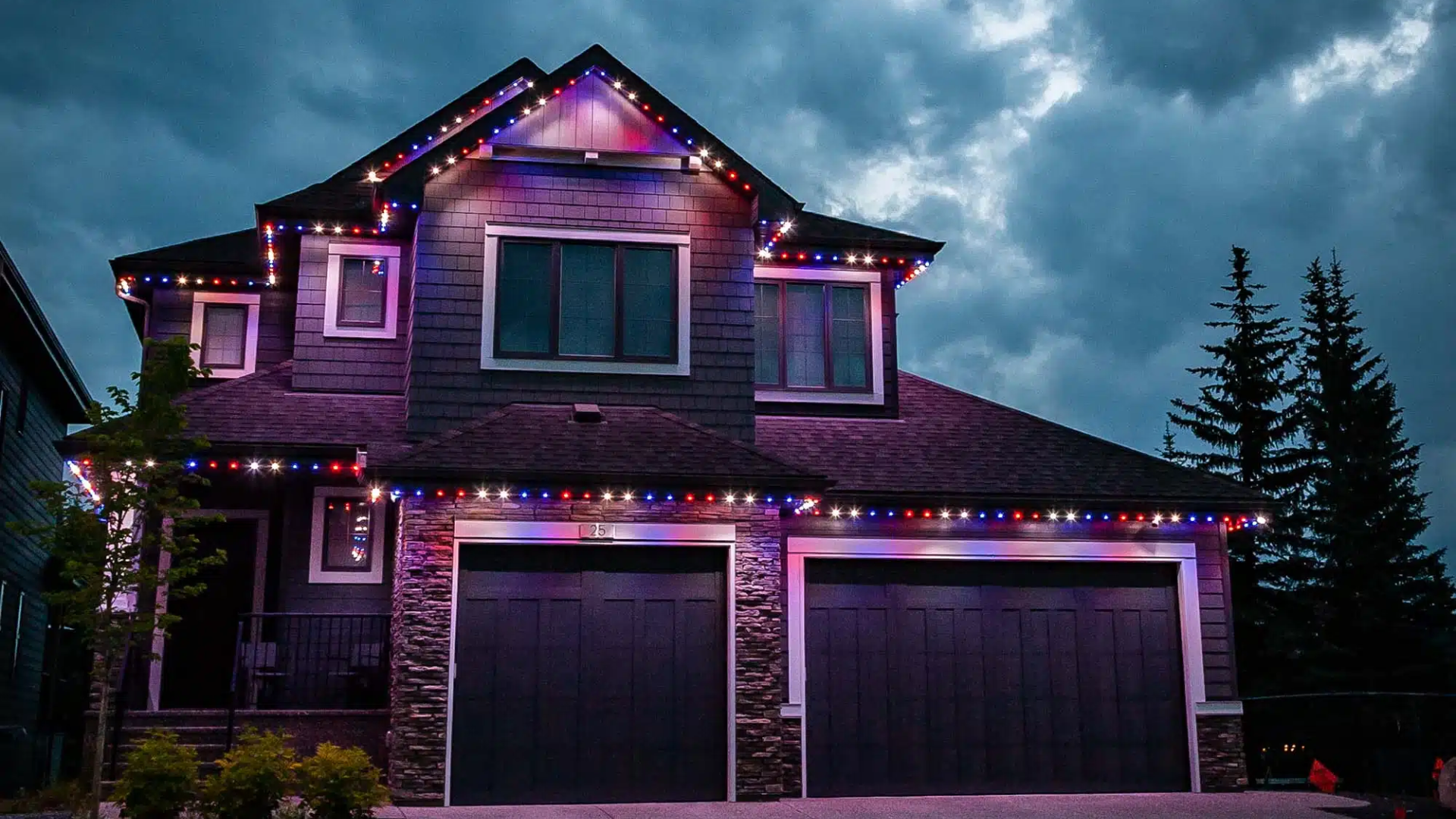 Gemstone Lights permanent smart lighting installed on a beautiful home